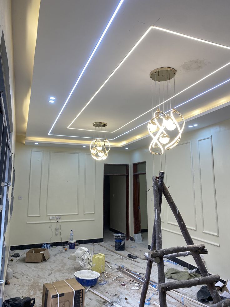 Forro de gesso com iluminação embutida acesa